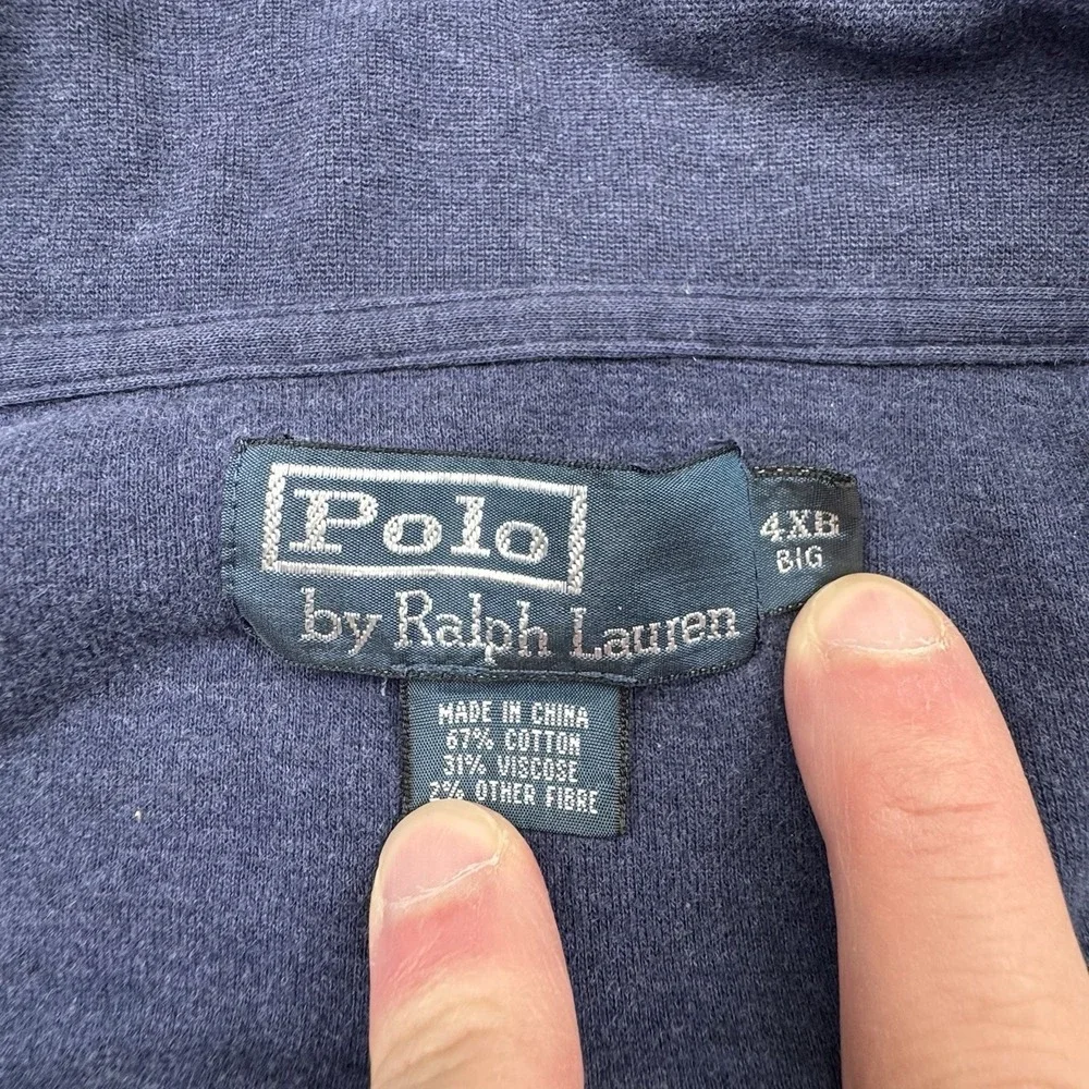 Vtg Polo Ralph Lauren Sweater Men's Sz 4XB Blue 1/4 Zip Pullover Logo‎ *Hole*